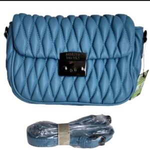 NWT Badgley Mischka Light Blue Quilted Mini Crossbody Messenger Bag